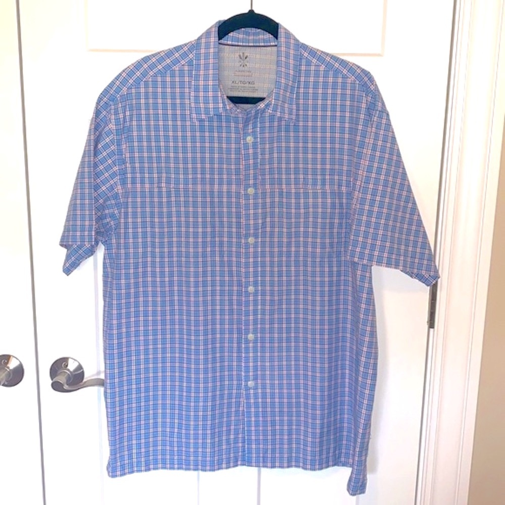 Blue & White Plaid Short Sleeve Button Down